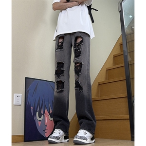 美式ins高街小众hiphop夏季破洞牛仔裤货号K729P60图片