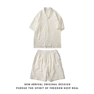 TZ52932/P65西服领短袖衬衣裤子套装男潮夏季肌理感西装领两件套图片