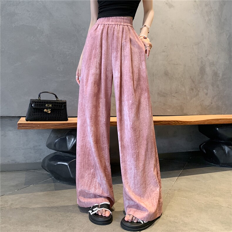 新款亚麻扎染阔腿裤女夏宽松直筒垂感拖地休闲直筒裤脏脏裤图片