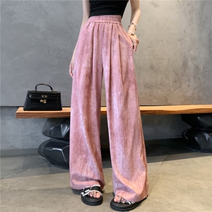 新款亚麻扎染阔腿裤女夏宽松直筒垂感拖地休闲直筒裤脏脏裤图片