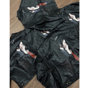 PU9151-P75 美式复古蜻蜓女人像pu皮衣夹克图片