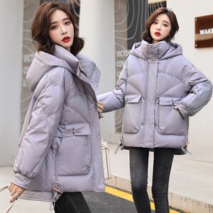 羽绒服女2021冬季时尚盘扣设计感小众短款大码宽松,女装羽绒服,笃写