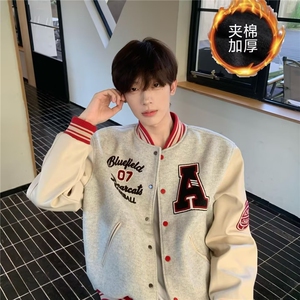 新款复古毛巾绣撞色棒球服外套男女2026秋冬美式潮牌宽松情侣夹克图片