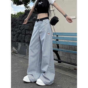 美式复古竖条纹休闲裤女夏季设计感直筒裤垂感阔腿裤XA163-P50图片