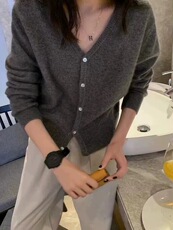 新款女装V领100&羊毛羊毛开衫长袖宽松时尚百搭上衣，女装针织衫/毛衣，恩泰羊绒