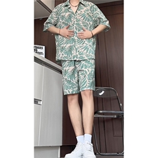 短袖衬衫男+短裤男套装男100%聚酯纤维M-5XL大码TZ78707P50控98，男装休闲套装，星座226-1