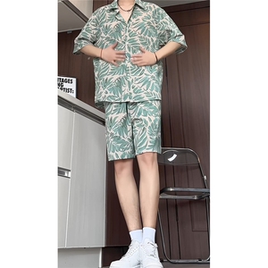 短袖衬衫男+短裤男套装男100%聚酯纤维M-5XL大码TZ78707P50控98图片