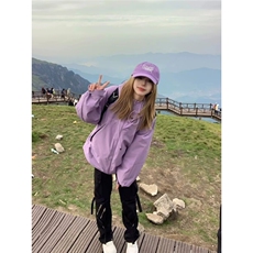 美式紫色户外冲锋衣外套男女款秋季2025新款高级感宽松运动登山服，男装夹克，星座1210-1