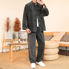 风厚款套装长袖立领盘扣男士纯色套装两件套秋DSA008-TZ2526，男装休闲套装，电商A008