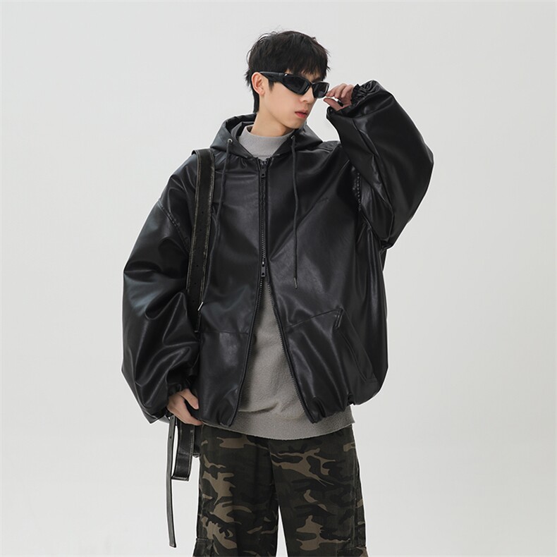 春季新款港风日复古连帽皮衣夹克外套男潮XZ213-JK5000-P88控108,男装夹克,星座213