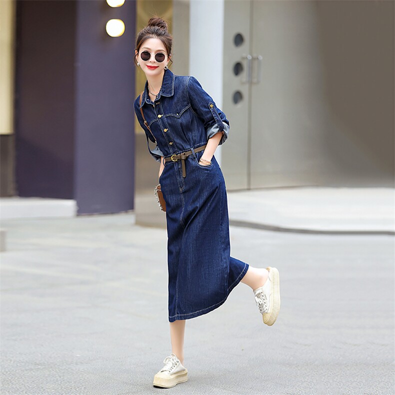 牛仔连衣裙女2025春秋新百搭韩版时尚显瘦高级感收腰港味复古裙子,女装连衣裙,天丽