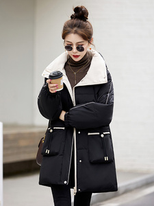 冬季羽绒棉服女中长款2025新款时尚拼色棉衣宽松休闲女士棉袄外套图片