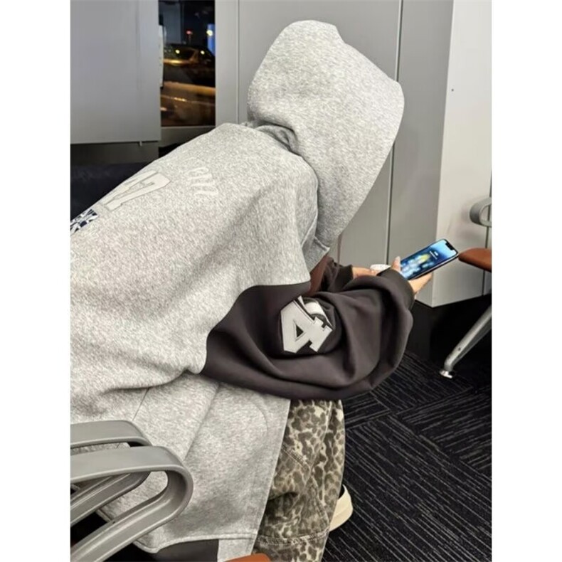W10439-P58网图现货连帽开衫拉链卫衣拼接百搭运动夹克外套,男装夹克,星座1608