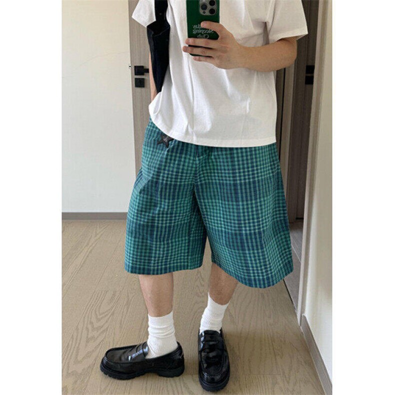 美式格纹五分短裤男女夏季vintage潮牌小众休闲中裤子LD111-P28,男装牛仔裤,星座1008
