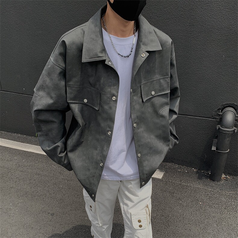 港风高街痞帅男装外套美式短款潮牌工装皮衣夹克DSA157B-J230-P90,男装夹克,电商A157B