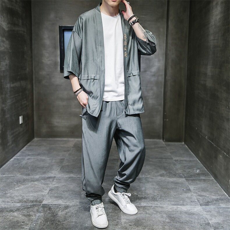 中国风薄冰丝防晒衣服男夏季九分裤套装4003-1-TZ01P115控138,男装休闲套装,电商A005