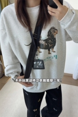 腊肠狗印花卫衣美式圆领套头高级感休闲百搭上衣W4700-特价28，男装卫衣，电商A007