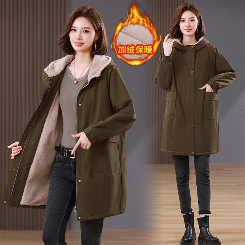 棉服女2024年新款冬季爆款大码宽松中老年妈妈加绒加厚派克服外套，女装派克服，韩派