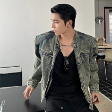 现货不缺货水洗牛仔衣宽松做旧牛仔外套1209-1-JK12-P78(网图)，男装夹克，星座1209-1