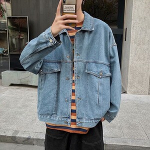 F554P60秋季复古水洗牛仔外套上衣男装新款宽松韩版夹克图片