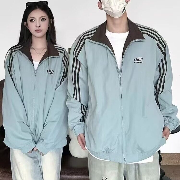 K14-P62秋冬美式三条杠男女夹克双面穿宽松情侣棒球服运动百搭,男装夹克,电商B323A