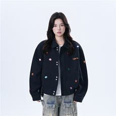 美式复古小刺绣黑色夹克女cleanfit设计感宽松外套潮HHT225P67，男装夹克，星座1013-5