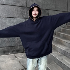 抖音得物高品质二开25秋冬美式重磅宽松纯色连帽贝壳刺绣卫衣W63，男装卫衣，电商A486-1