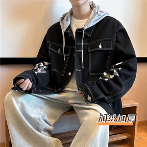 JK3028J-P95-限价138 M-5XL羊羔绒加绒牛仔夹克外套连帽棉服大码图片