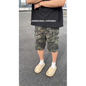 美式复古迷彩牛仔短裤男夏季潮牌水洗宽松直筒五分裤GA957-P40图片