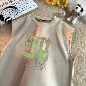 可设48小时发货支持抖音得物来样二开240克重磅美式麂皮绒背心t恤图片