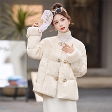 新中式羽绒服女2025冬季新款高级感水貂毛拼接盘扣保暖外套女，女装羽绒服，丽影随形