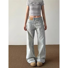 美式不对称水洗做旧反穿设计牛仔裤男女阔腿休闲长裤LG1677-P45，男装牛仔裤，星座1008-1