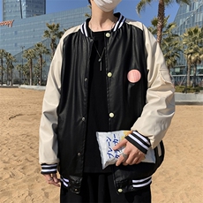 ins港风潮牌复古撞色皮衣飞行员棒球服宽松机车夹克外套W524-P70，男装夹克，星座512-2