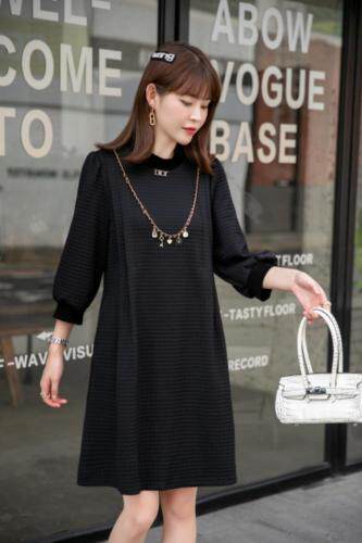 秋装新款上市、针织玻锣纹连衣裙M一XXL，女装连衣裙，拉思维加丝