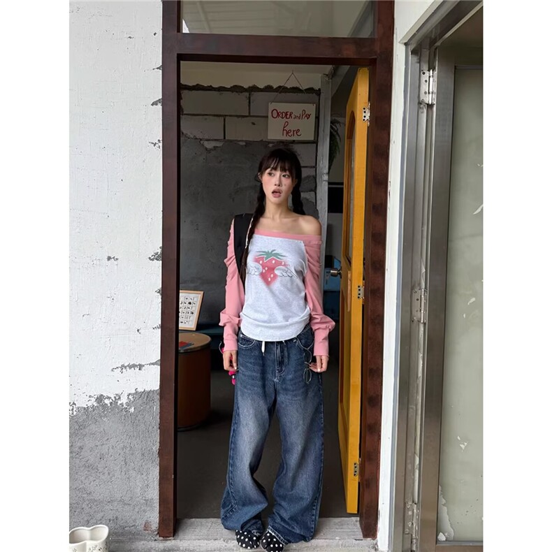 美式直筒微喇牛仔裤男女新款秋季复古高街阔腿宽松LB31366-P52,男装牛仔裤,星座1008