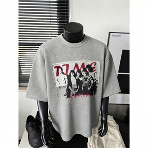 现货-原创-毛圈面料反拼印花短袖美式T恤宽松1016-1 T340 P37 K68，男装T恤，星座1016-1（原电商B408-1）