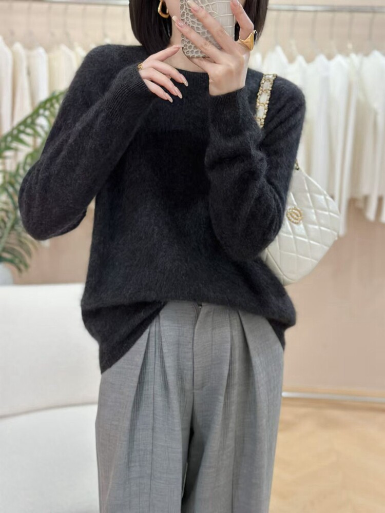 皇冠级纯山羊绒拉绒毛衣女秋冬温柔慵懒风宽松百搭套头羊绒衫,女装羊毛衫,优麦羊绒（原洪叶羊绒）