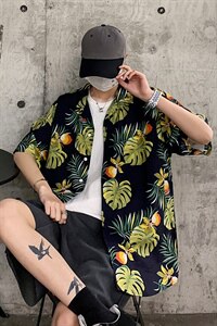 21年夏季短袖衬衫男宽松落肩港风西装领衬衫男DS-C407-CS303-P35图片