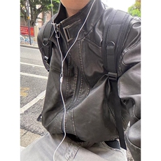 美式复古机车皮衣外套男新款小众宽松潮牌PU皮夹克LJ90266-P90，男装夹克，星座1008