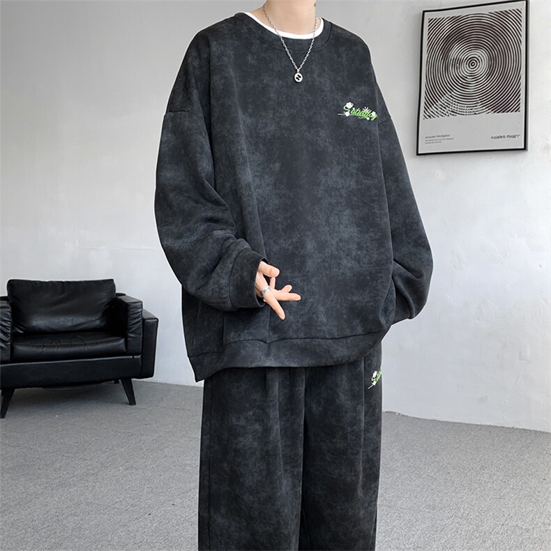现货TZ759-特批6098高品质高克重秋季新款大码刺绣套装,男装休闲套装,电商A059
