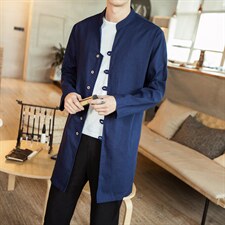 风大码衬衣男士休闲长款衬衫男装唐装复古外套潮CS503-P65，男装衬衫，钱塘788(原4013)