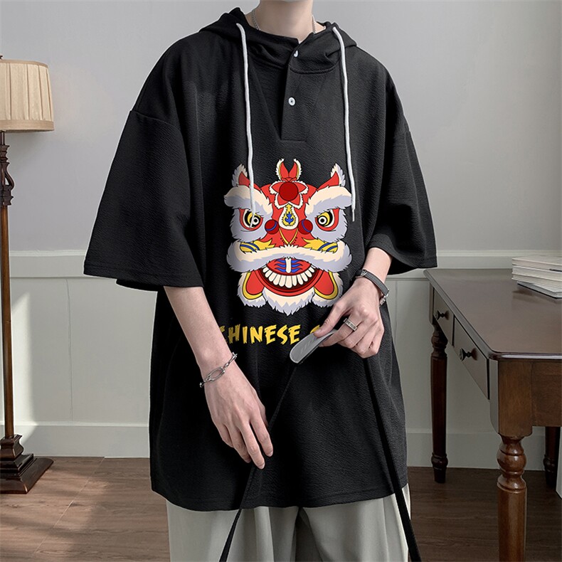 连帽短袖t恤男大码胖子带帽五分袖中袖LD54185-P45,男装T恤,电商A040