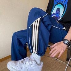 vibe美式小众条纹运动休闲裤男女高街复古宽松直筒裤WK2917-P40，男装休闲裤，星座1008-1