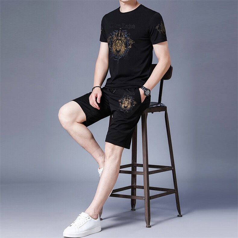 JG828男士2023年春夏季新款运动套装短袖短裤T恤卫裤二件套P105,男装休闲套装,电商B360