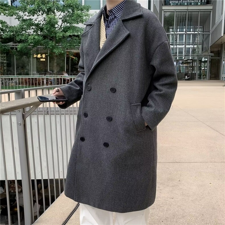 毛呢中长款风衣男韩版潮流帅气2024秋冬新款ins宽松外套MW255-P69,男装风衣,星座1109-3