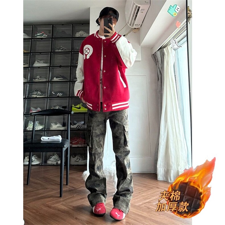 2025秋冬新款十字架刺绣贴皮加厚夹棉棒球服潮,女装职业装,星座1210-1