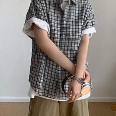 网络图现货春夏棉格子短袖衬衫细格纹清新轻商务衬衣寸衫RC85-P55，男装T恤，星座1005-6