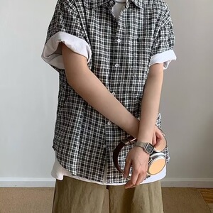 网络图现货春夏棉格子短袖衬衫细格纹清新轻商务衬衣寸衫RC85-P55图片