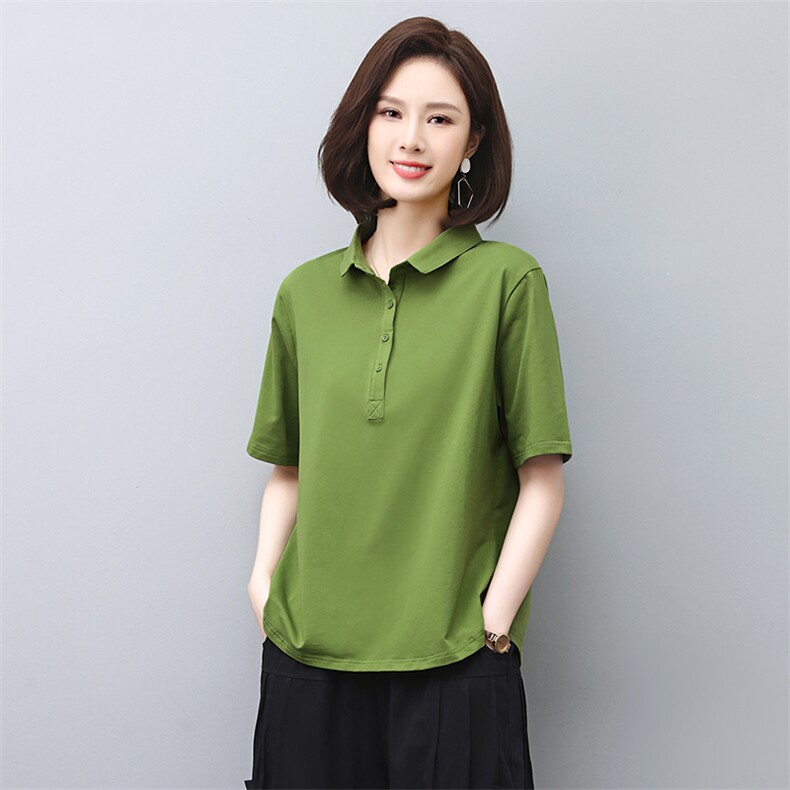 短袖T恤女夏季妈妈装2025年新款时尚休闲洋气翻袖polo衫运动上衣,女装T恤,涵誉