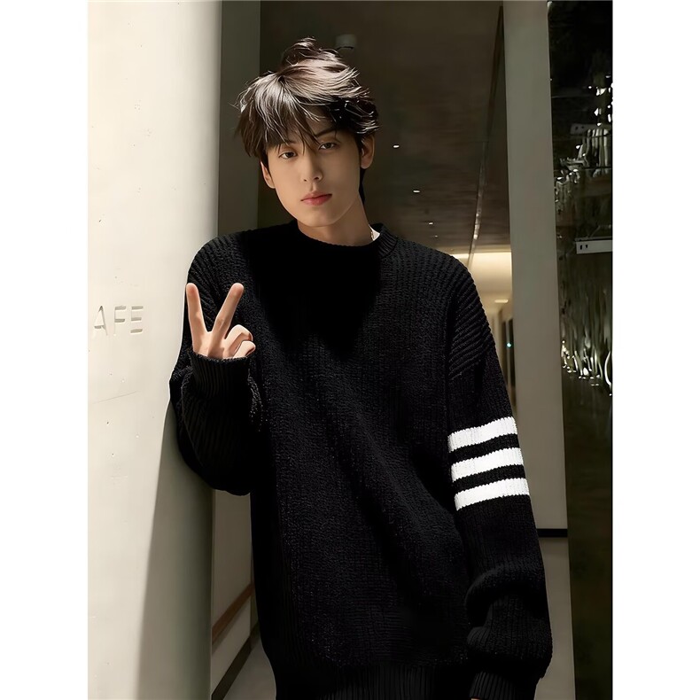 打底针织衫男女款冬季年新款内搭上衣套头条纹圆领三杠毛衣MY465,男装T恤,星座516A